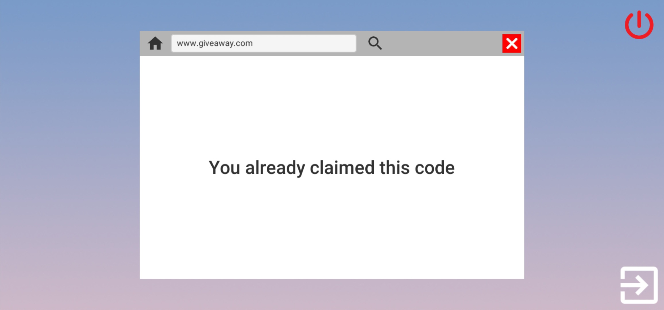 Giveaway website saying that it has already been claimed